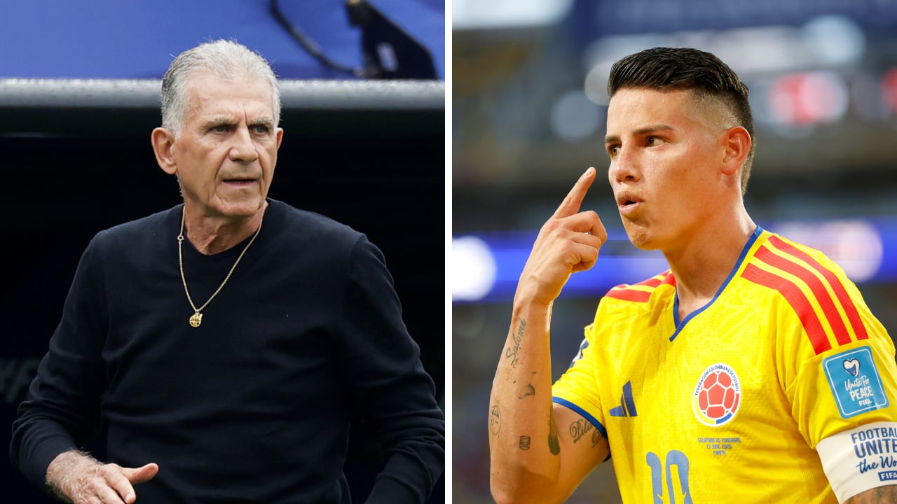 Se volvió viral la respuesta de Carlos Queiroz (izq.) cuando le preguntaron por James Rodríguez (der.).