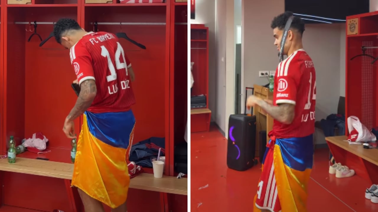 Luis Díaz celebrando la Bundesliga en el camerino del Bayern Múnich.