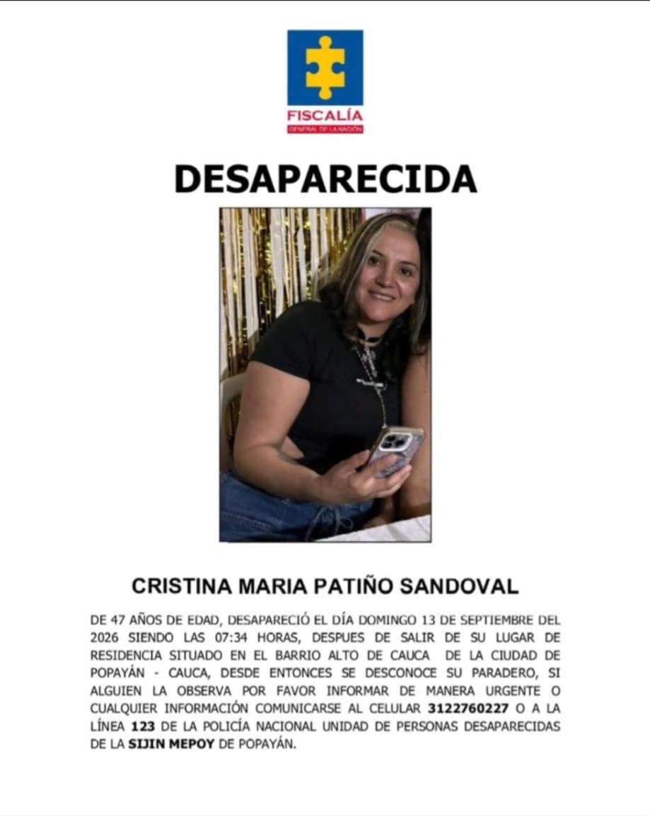 Hallan sin vida a la odontóloga Cristina María Patiño Sandoval en zona rural de Popayán.