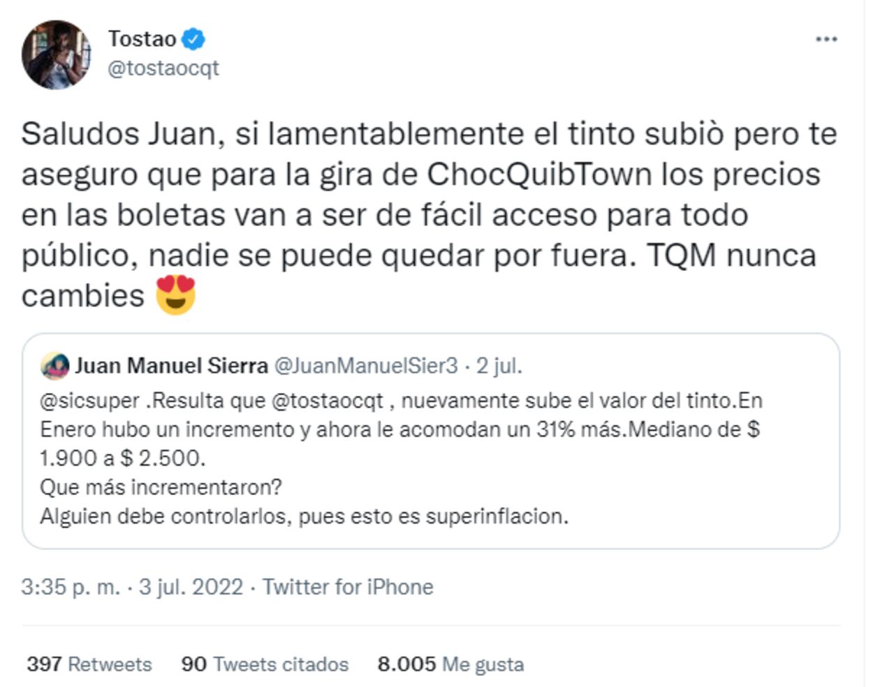 Usuario de Twitter confundió a Tostao, el músico, con Tostao', la tienda, y lo reportó ante la SIC.