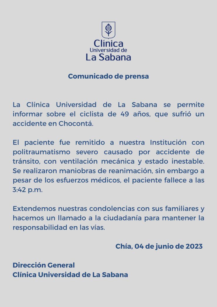 Comunicado de la Clínica de La Sabana