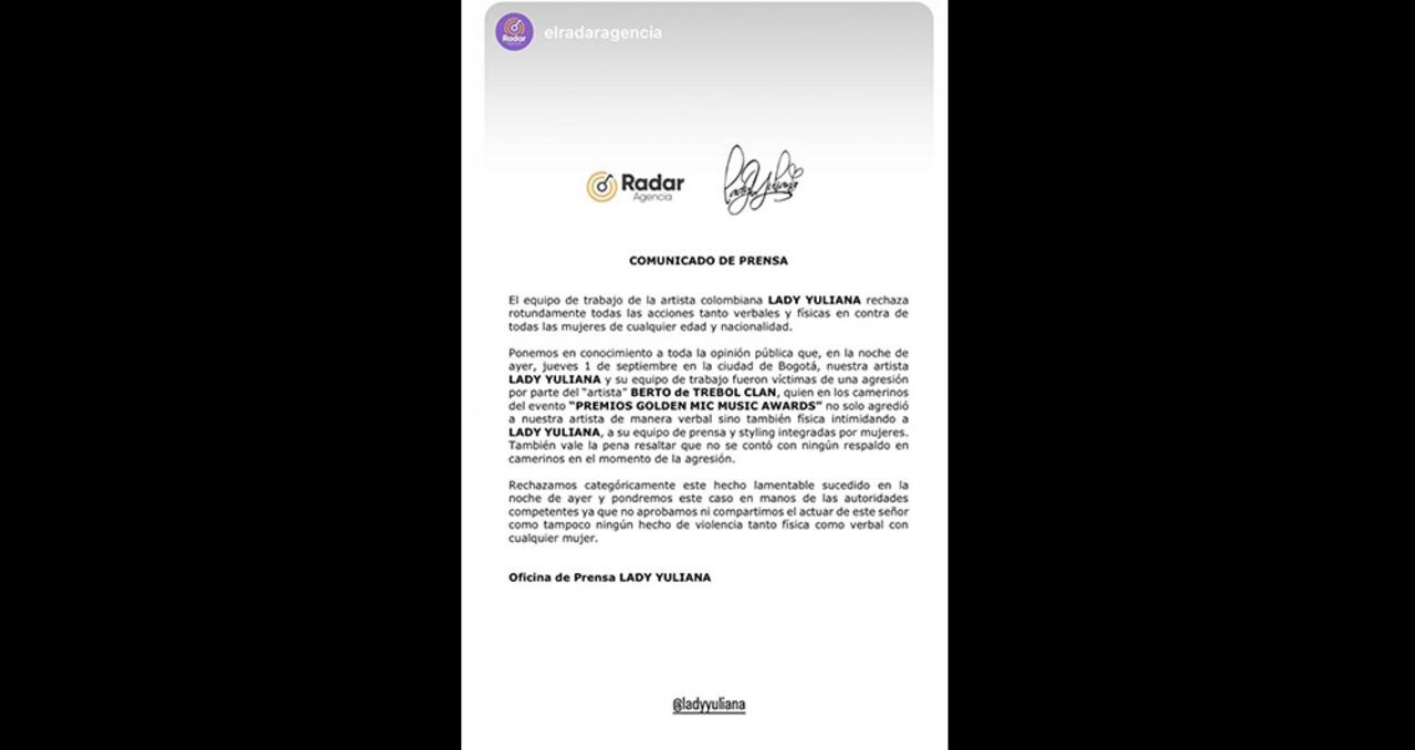 Comunicado oficial Lady Yuliana