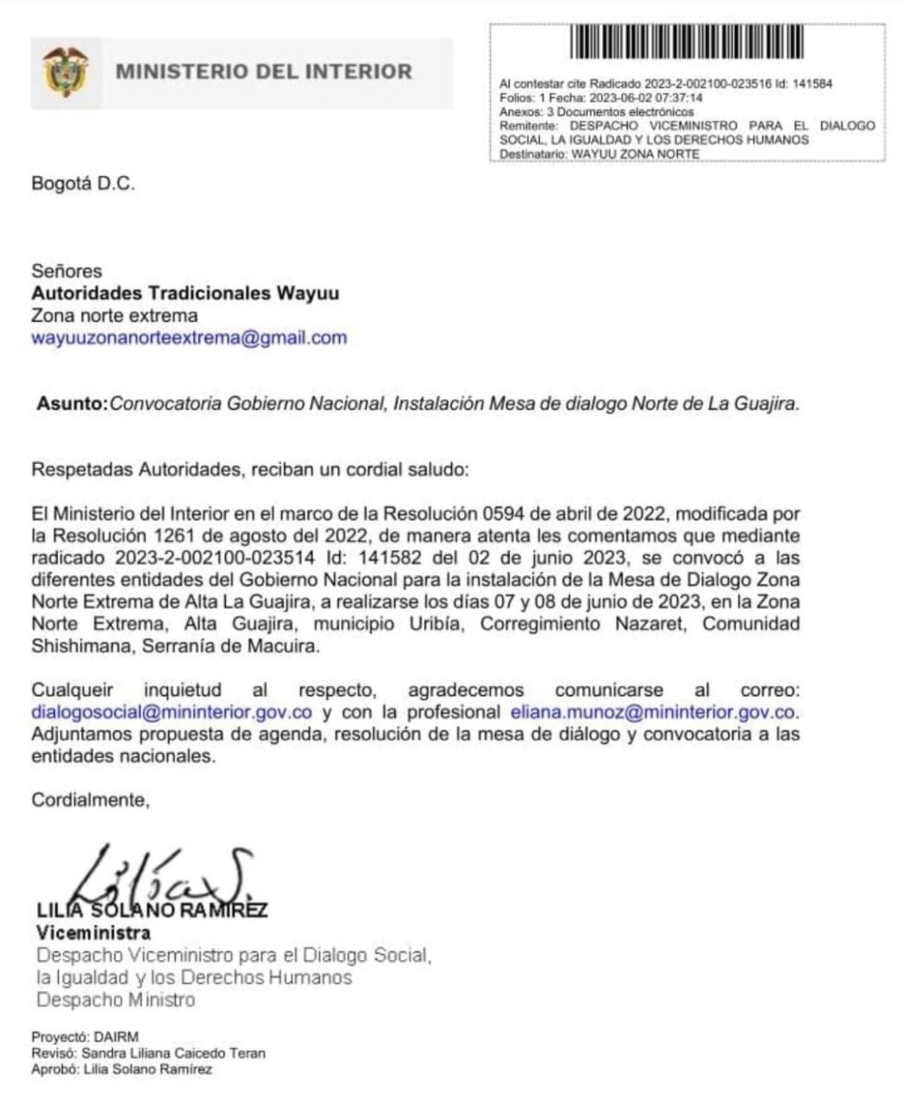 Ministerio del Interior convoca a comunidad wayuu