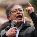 Colombia's President Gustavo Petro speaks to supporters during a rally, as Petro's government faces a series of corruption scandals that have decreased its popularity and weakened its capability to pass legislation in the nation’s congress, in Bogota, Colombia, Wednesday, June 7, 2023. (AP Photo/Fernando Vergara)