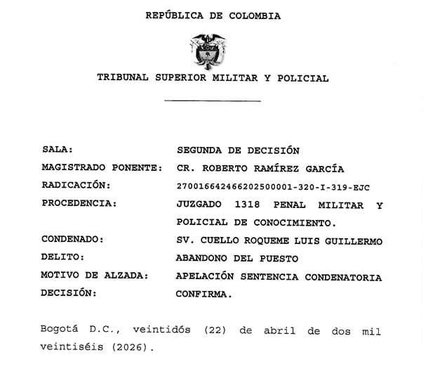 Sentencia del Tribunal Militar.