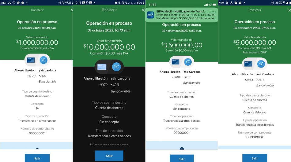 Consignaciones realizadas por compra de televisor y carro.