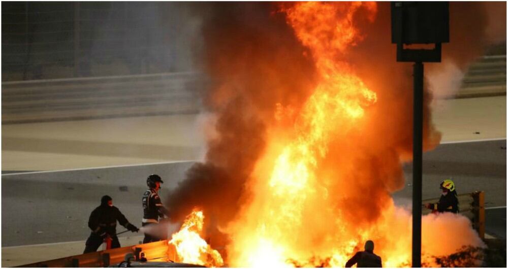 El momento del accidente de Romain Grosjean en el Gran Premio de Baréin