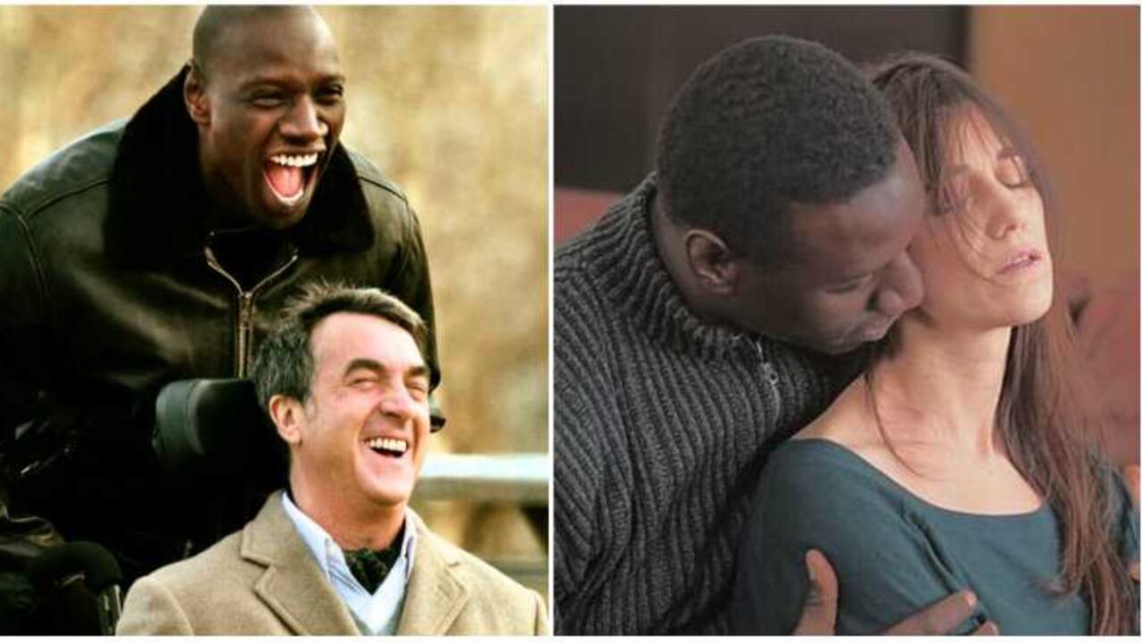 A la izquierda, Omar Sy y François Cluzet en 'Amigos', y a la derecha, Omar Sy y Charlotte Gainsbourg en 'Samba'. Es la primera vez que Sy interpreta un rol romántico en una película.