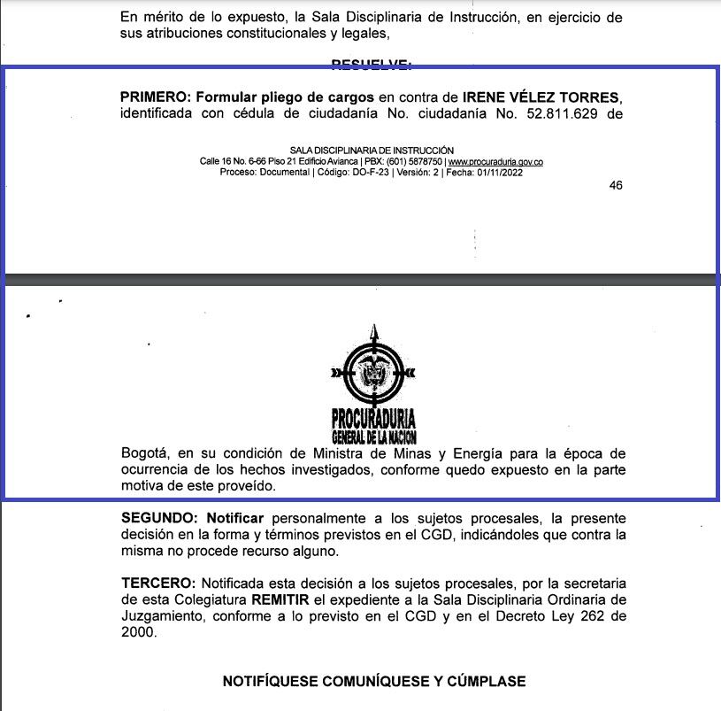 Juicio disciplinario contra Irene Vélez.
