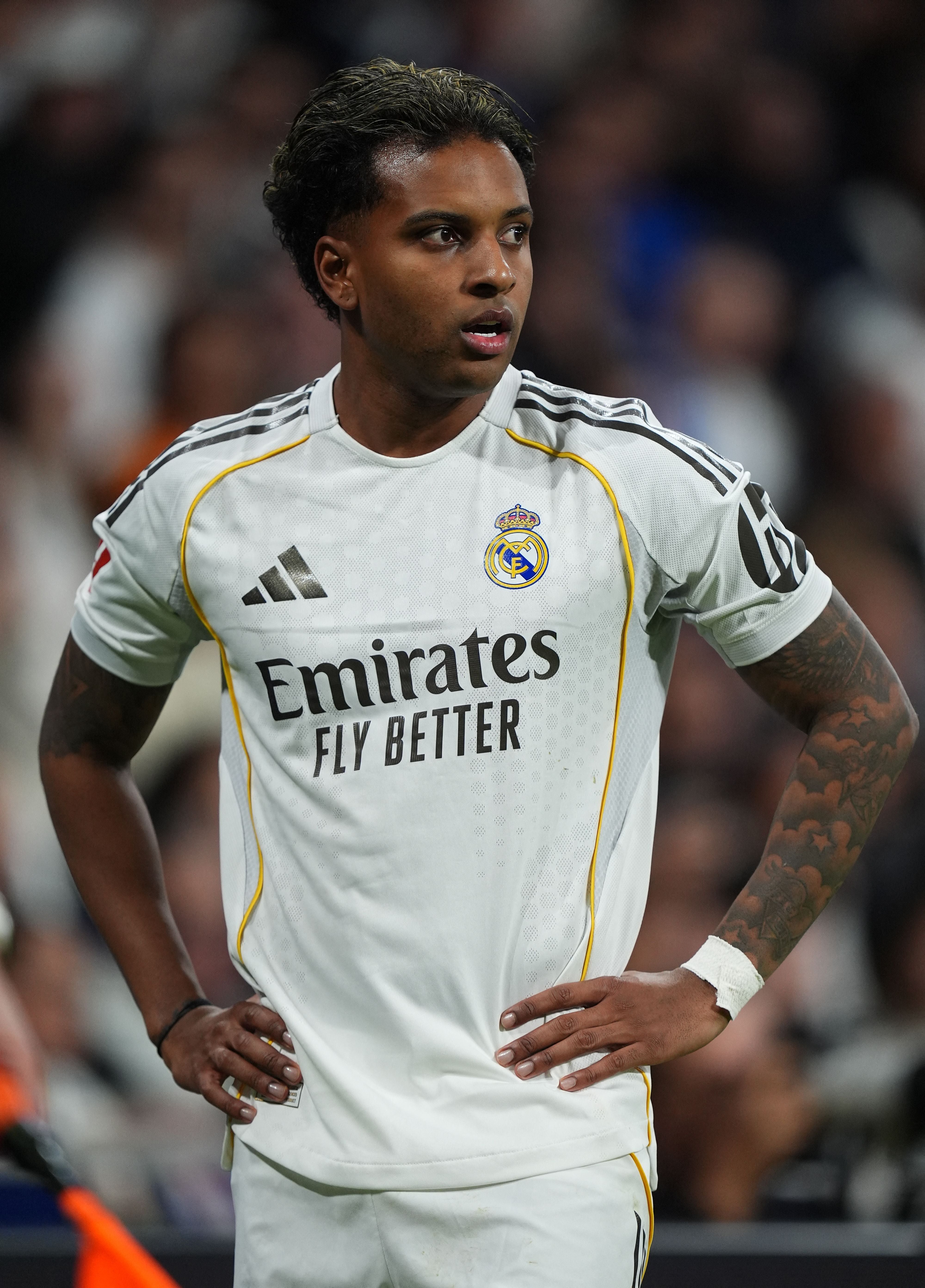 MADRID, SPAIN - MARCH 02: Rodrygo of Real Madrid looks on during the LaLiga EA Sports match between Real Madrid CF and Getafe CF at Estadio Santiago Bernabeu on March 02, 2026 in Madrid, Spain. (Photo by Angel Martinez/Getty Images) (Photo by ANGEL MARTINEZ / GETTY IMAGES EUROPE / Getty Images via AFP)