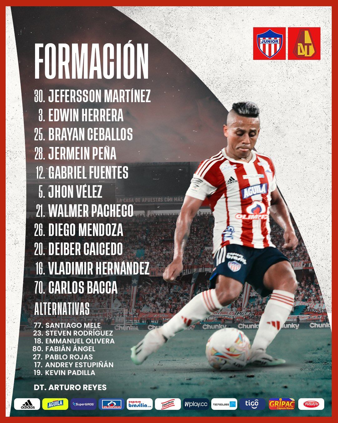 Alineación de Junior de Barranquilla vs. Deportes Tolima