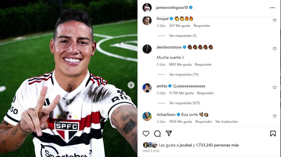 Anitta le escribió por Instagram a James