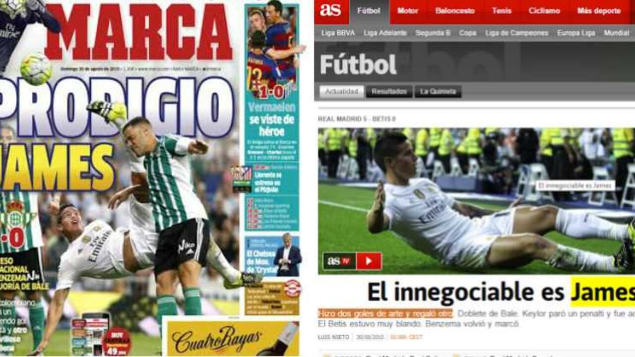 La prensa española destacó el ímpetu de James y así lo reflejan las portadas de los dos diarios deportivos más importantes de ese país: Marca y As.