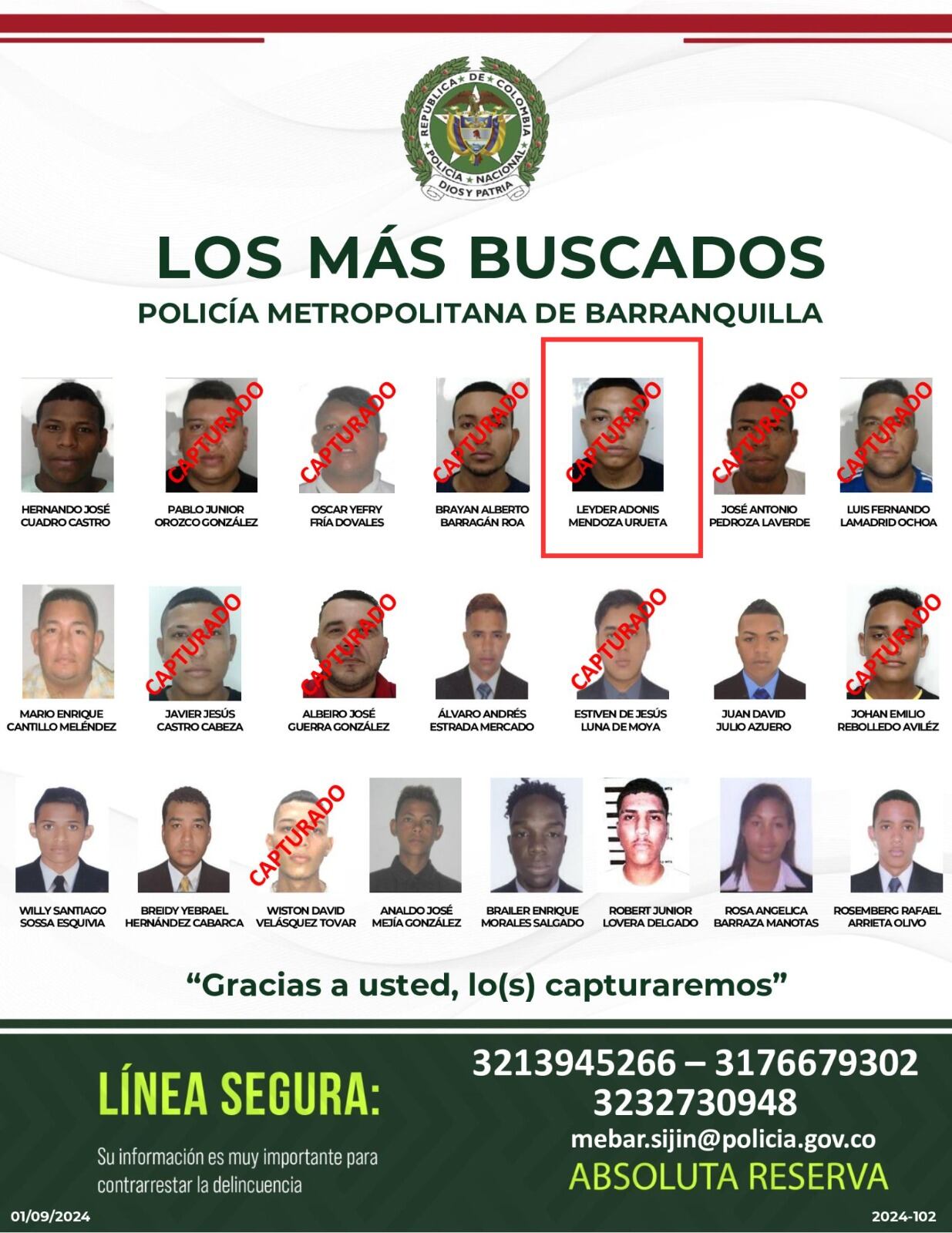 Cartel de los delincuentes más buscados en Barranquilla.