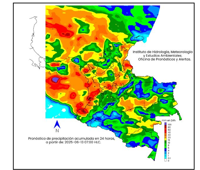 Nota: La escala de colores indica la cantidad de precipitación acumulada (en milímetros)
