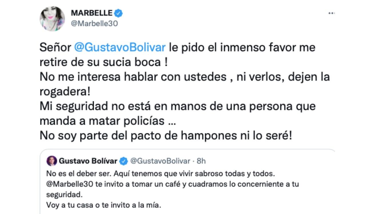 Marbelle le responde a Gustavo Bolívar tras invitarla a tomar un café