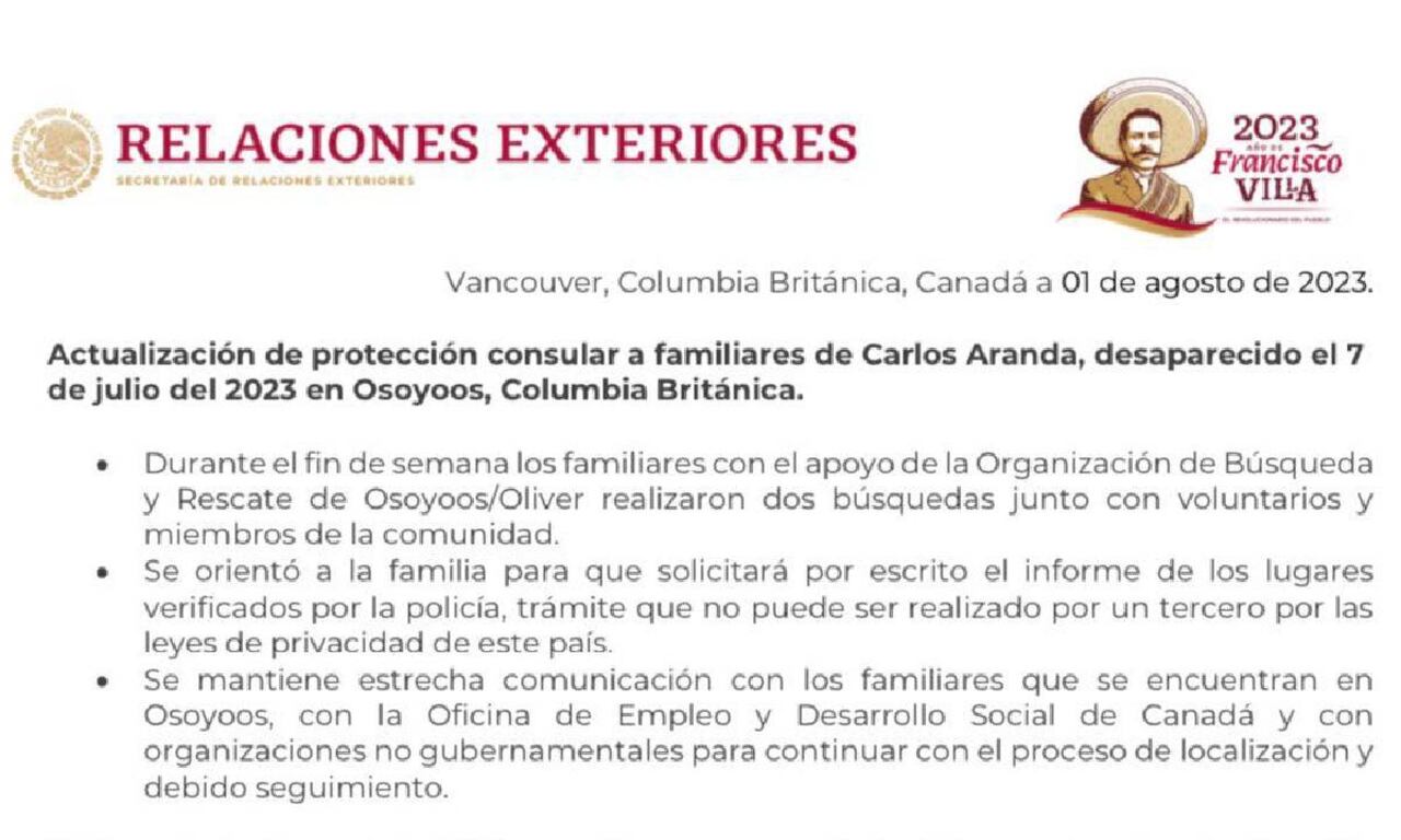 Comunicado emitido por la Secretaría de Relaciones Exteriores de México