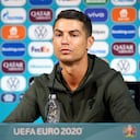 Cristiano Ronaldo, estrella de la Selección de Portugal, en rueda de prensa en el Puskas Arena de Budapest. (Photo by Handout / UEFA / AFP)