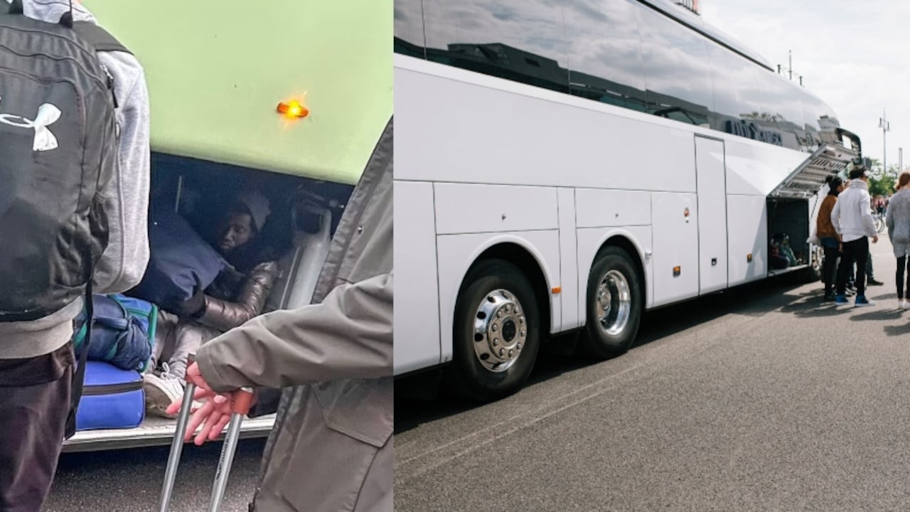 Inmigrantes en bus escolar.