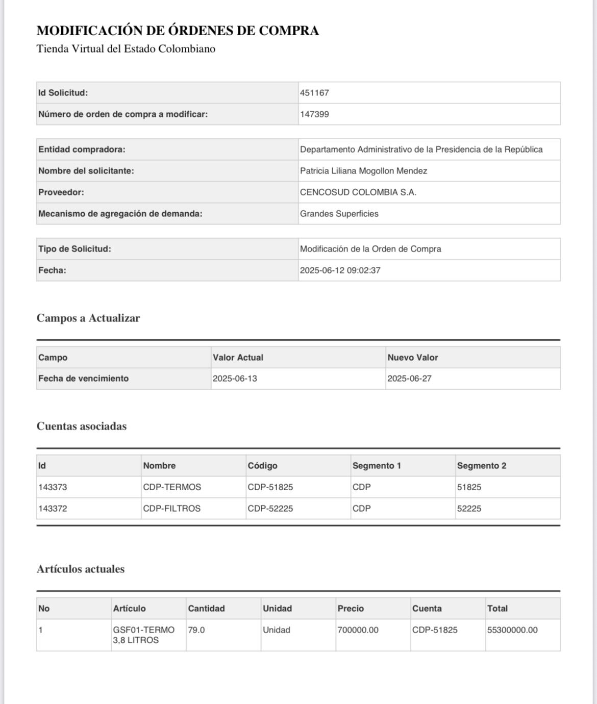 Documento orden de compra