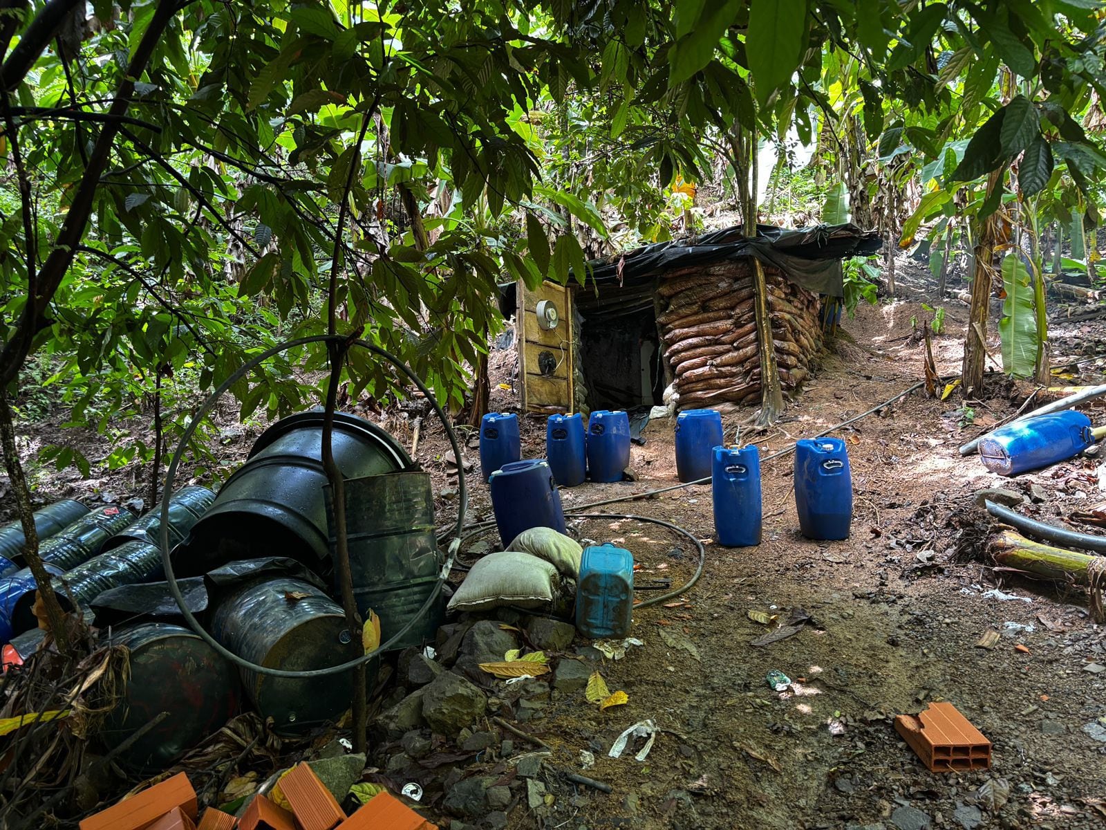 Laboratorio de cocaína del ELN en selvas del Cesar.