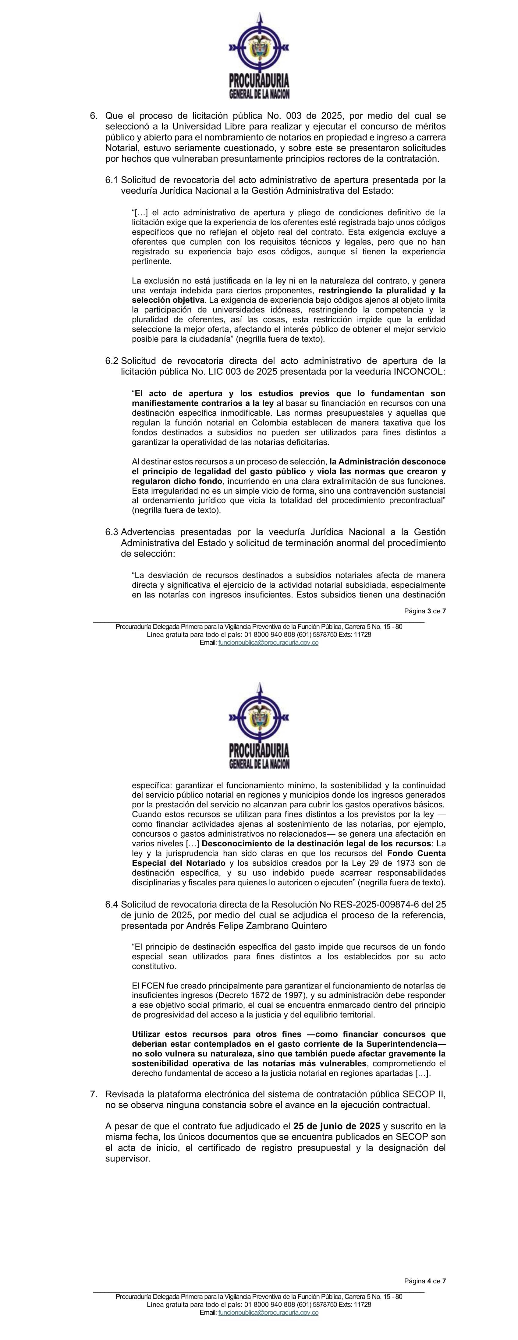 La carta de la Procuraduría sobre las presuntas irregularidades en el concurso de notarios