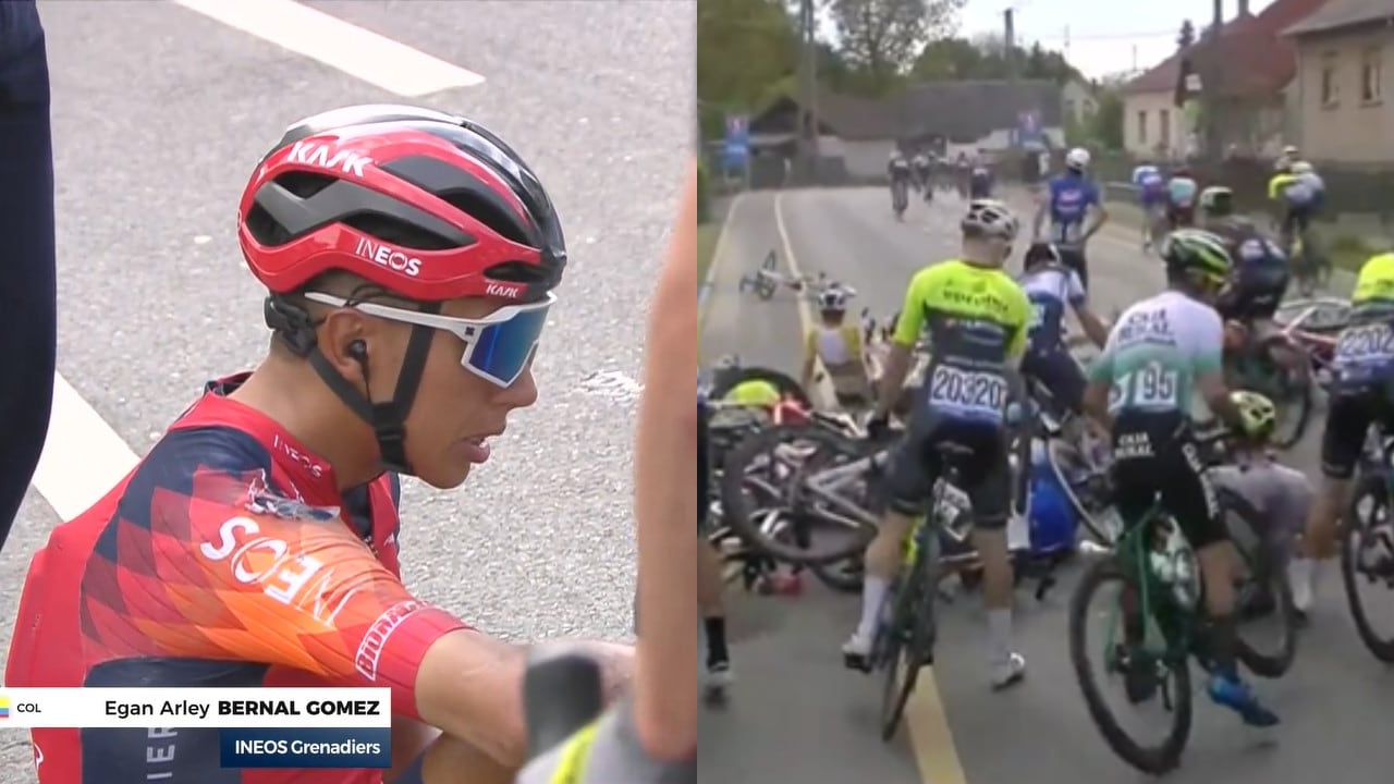 Caída Egan Bernal. Foto: Captura de pantalla Eurosport