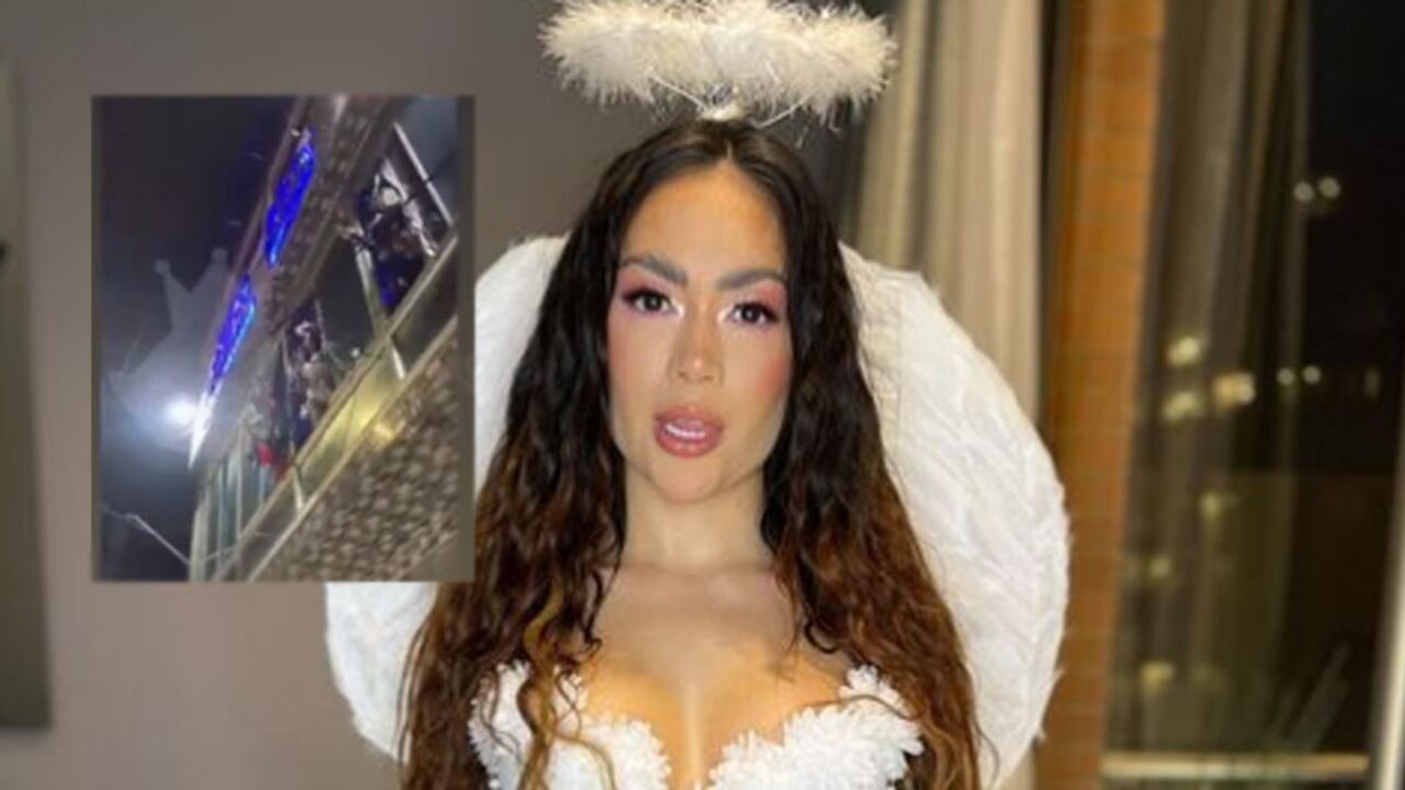 La empresaria lanzó regalos desde el segundo piso de uno de sus locales.