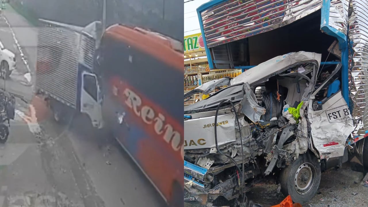 El momento exacto del siniestro y como quedó uno de los vehículos involucrados.