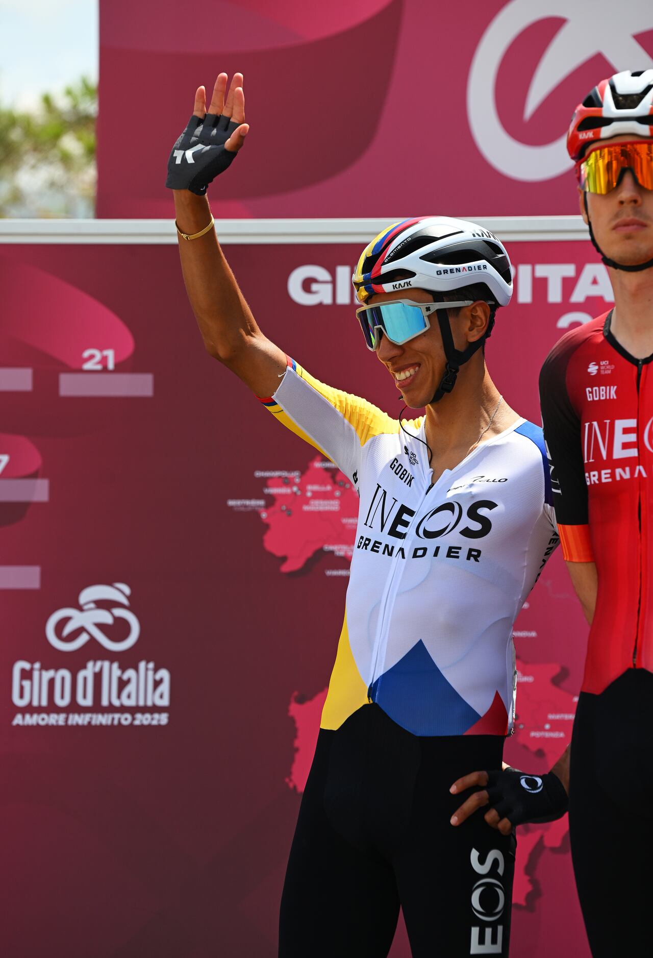 VLORE, ALBANIA - MAY 11: Egan Bernal of Colombia and Team INEOS Grenadiers prior to the 108th Giro d'Italia 2025, Stage 3 a 160km stage from Vlore to Vlore / #UCIWT / on May 11, 2025 in Vlore, Albania. (Photo by Tim de Waele/Getty Images)