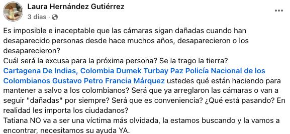 El mensaje de Laura Hernández, prima de Tatiana.