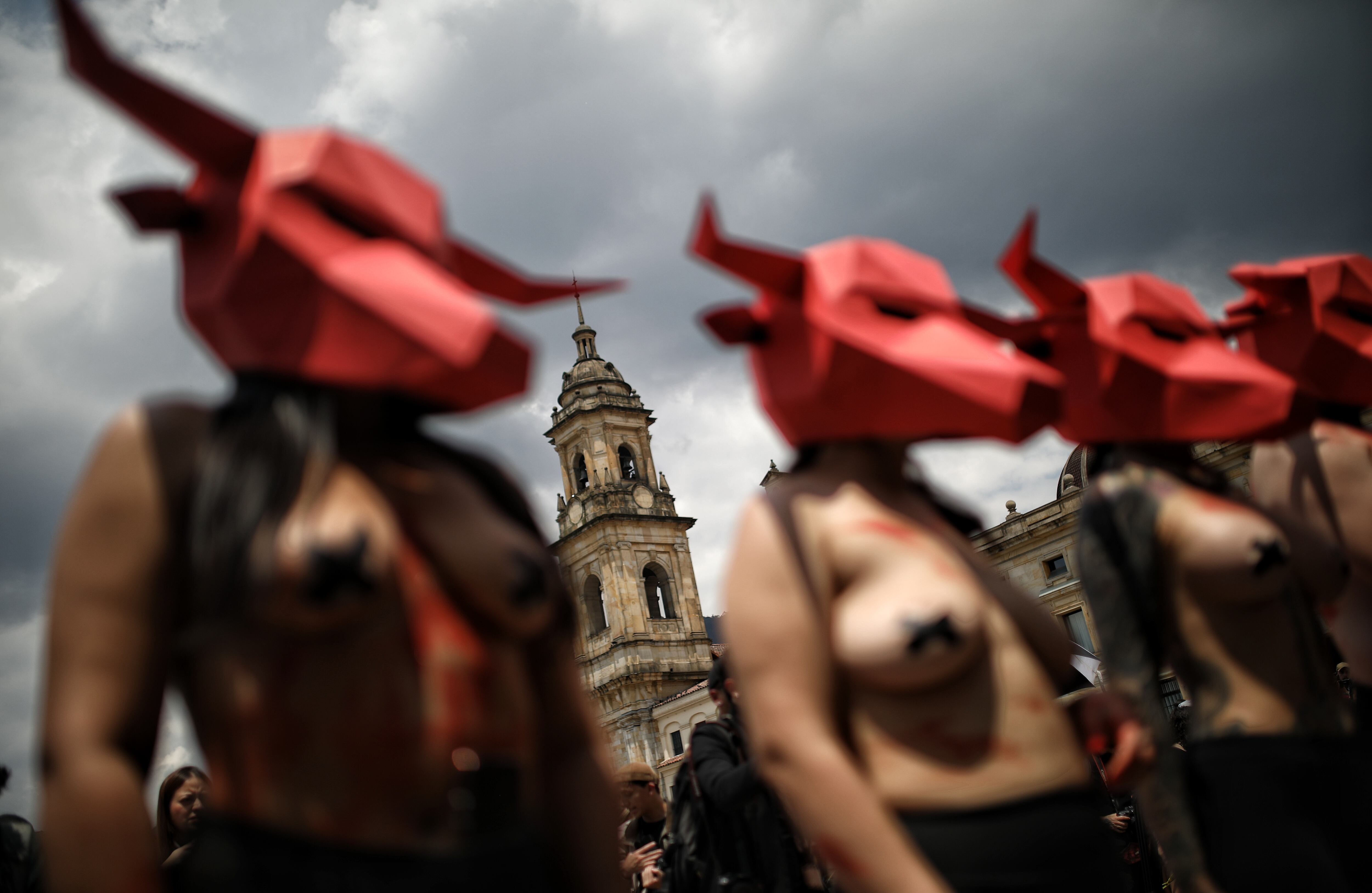 Protesta antitaurina en la plaza de Bolívar frente al Congreso de la República