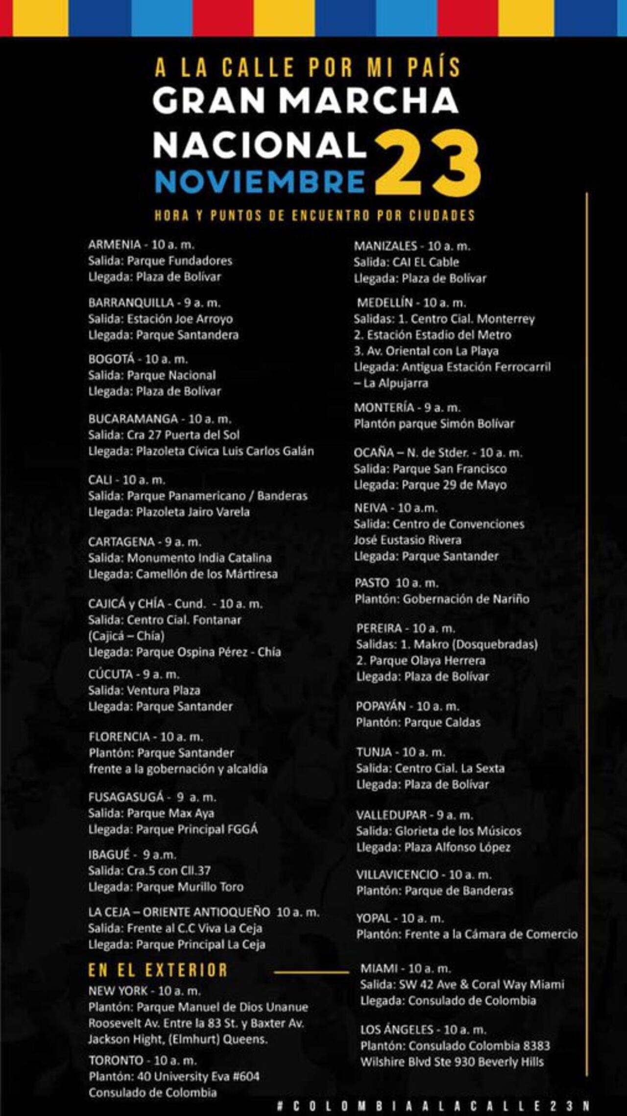 Puntos de concentración marcha del 23 de noviembre