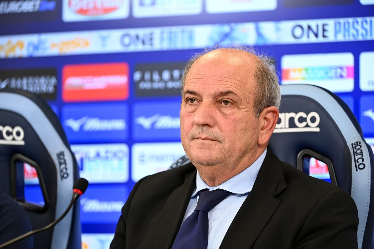 ROME, ITALY - JULY 10: SS Lazio Sport Derector Angelo Fabiani attends a press conference at the Formello Sport Centre on July 10, 2024 in Rome, Italy. (Photo by Marco Rosi - SS Lazio/Getty Images)