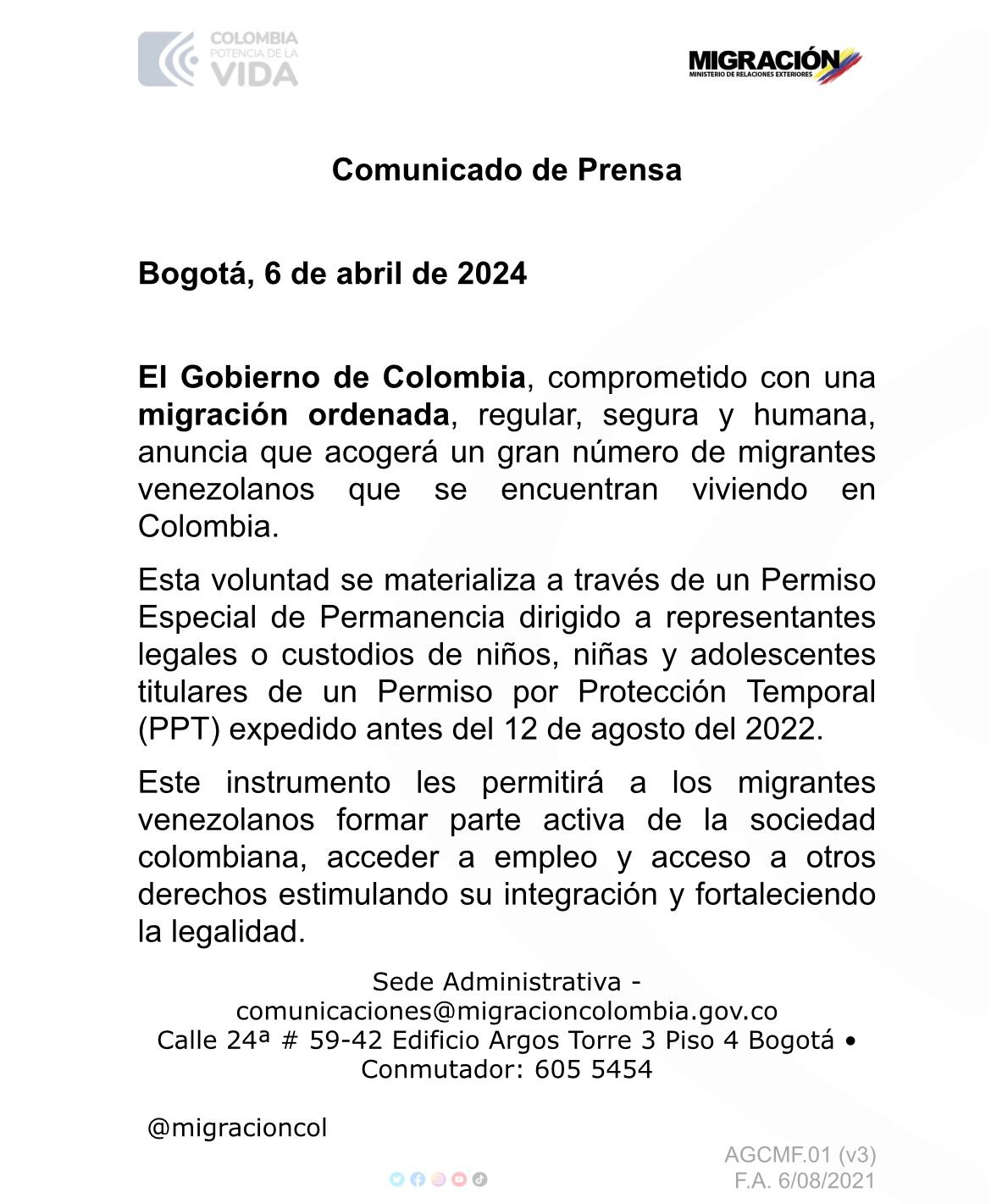 Comunicado Migración