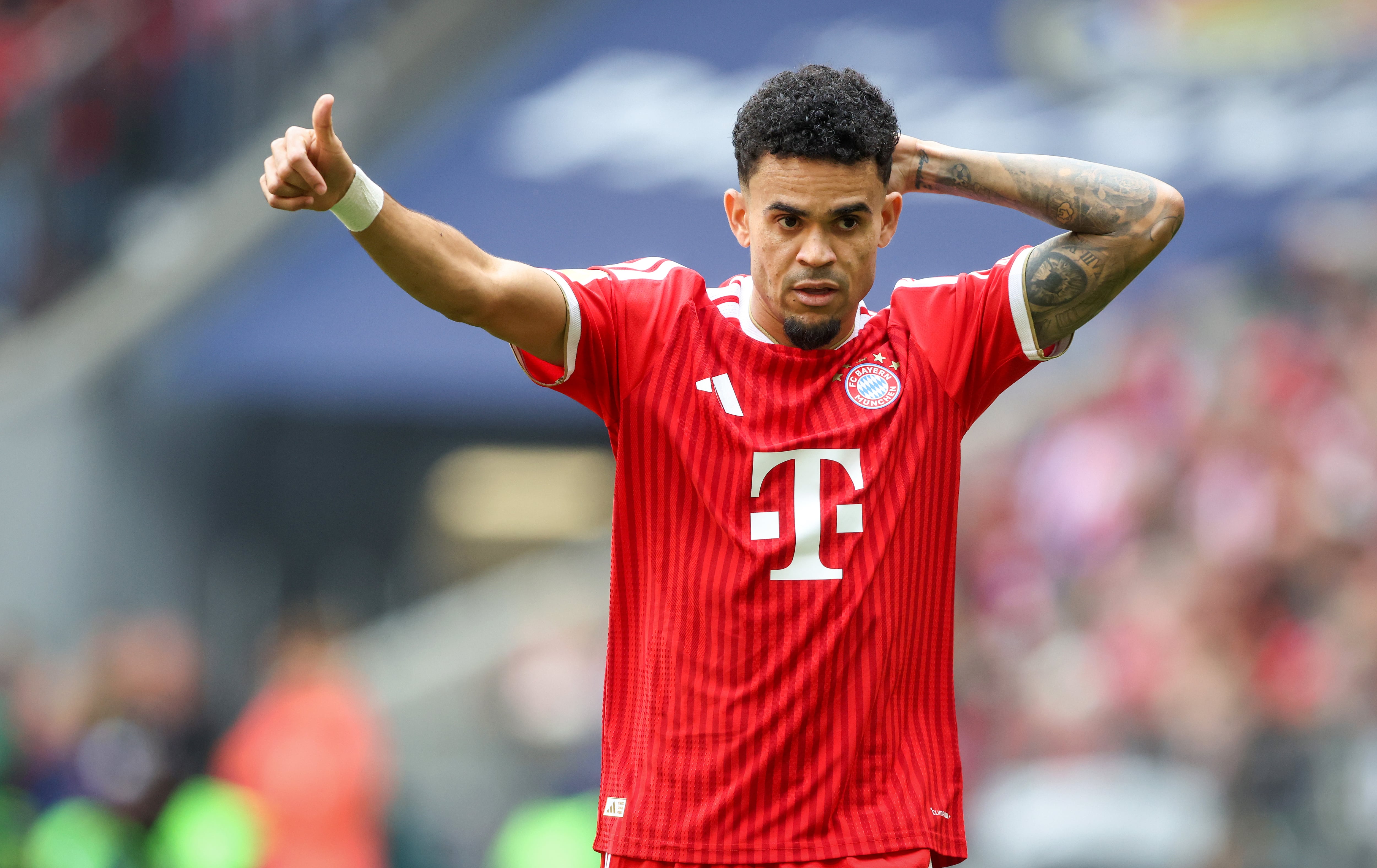 MUNICH, GERMANY - MAY 16: Luis Diaz of Bayern Muenchen reacts during the Bundesliga match between FC Bayern München and 1. FC Köln at Allianz Arena on May 16, 2026 in Munich, Germany. (Photo by Stefan Matzke - sampics/Getty Images)