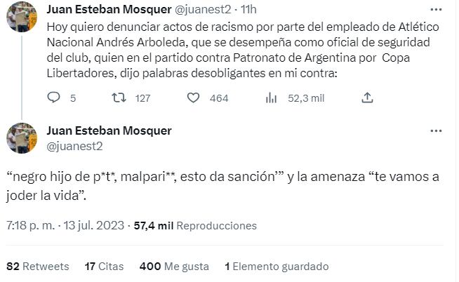 La denuncia pública en contra de un empleado de Atlético Nacional