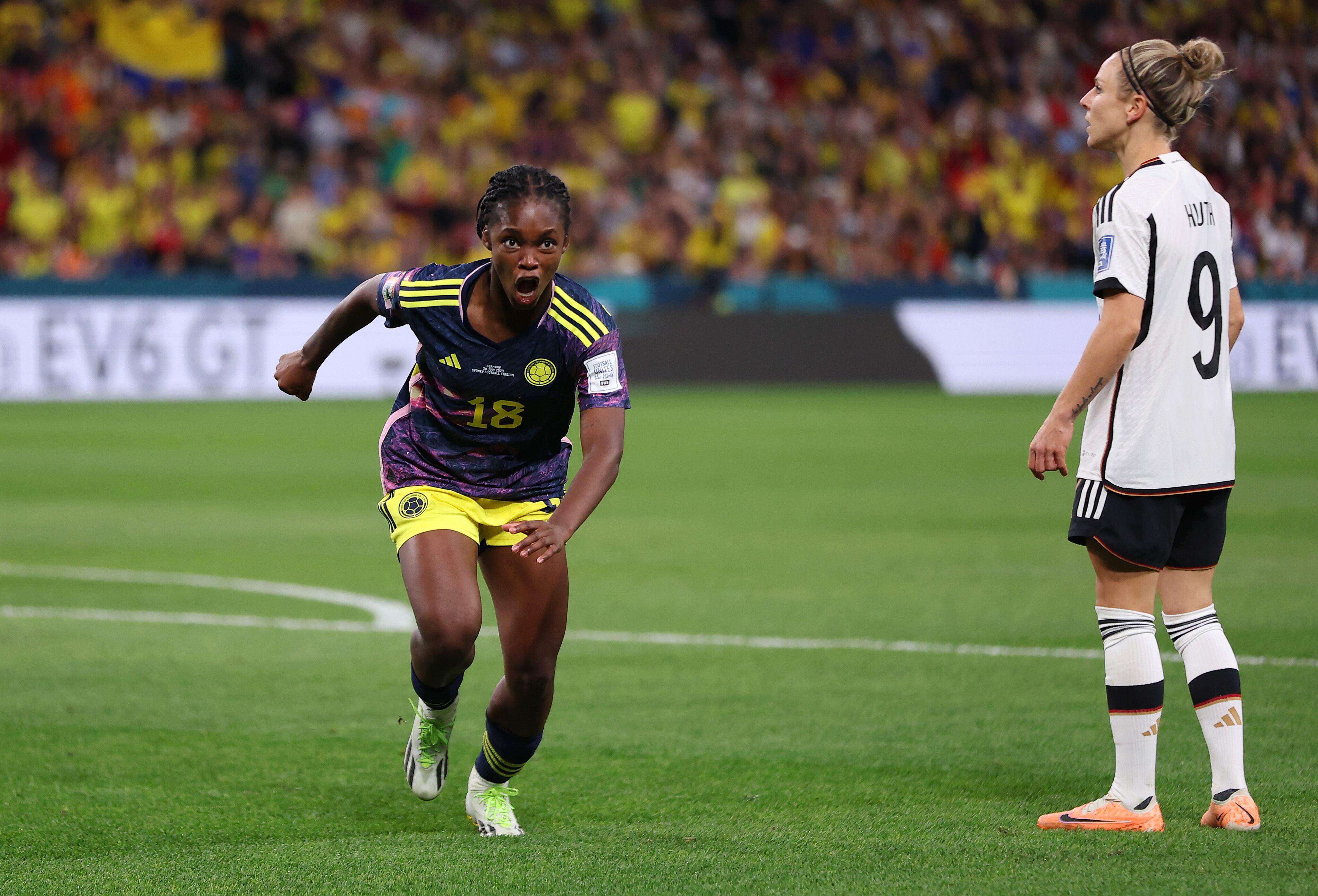SYDNEY, AUSTRALIA - JULY 30: Linda Caicedo of Colombia celebrates after scoring her team's first goal during the FIFA Women's World Cup Australia & New Zealand 2023 Group H match between Germany and Colombia at Sydney Football Stadium on July 30, 2023 in Sydney, Australia. (Photo by Cameron Spencer/Getty Images)