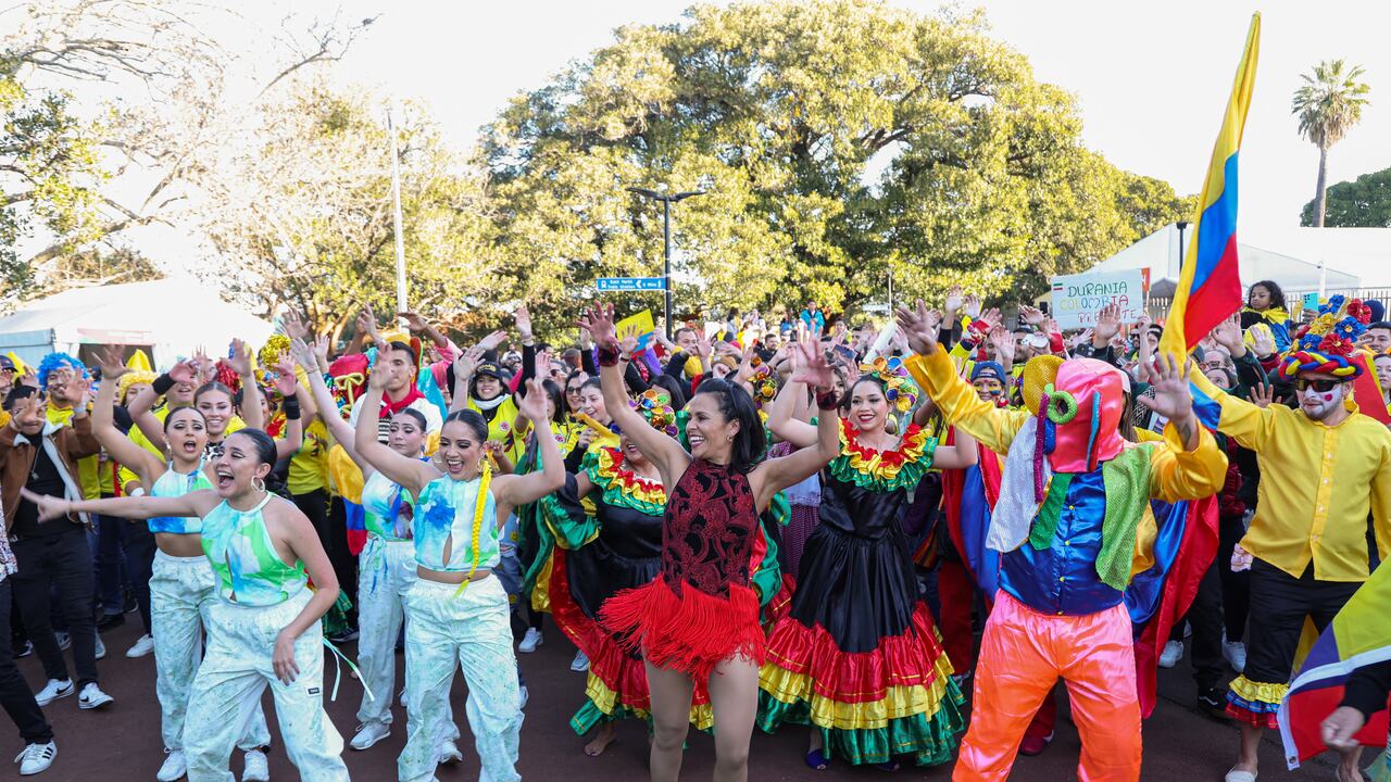 Colombia supporters cheer as they arrive to the venue before the start of the Australia and New Zealand 2023 Women's World Cup Group H football match between Morocco and Colombia at Perth Rectangular Stadium in Perth on August 3, 2023. (Photo by Colin MURTY / AFP)