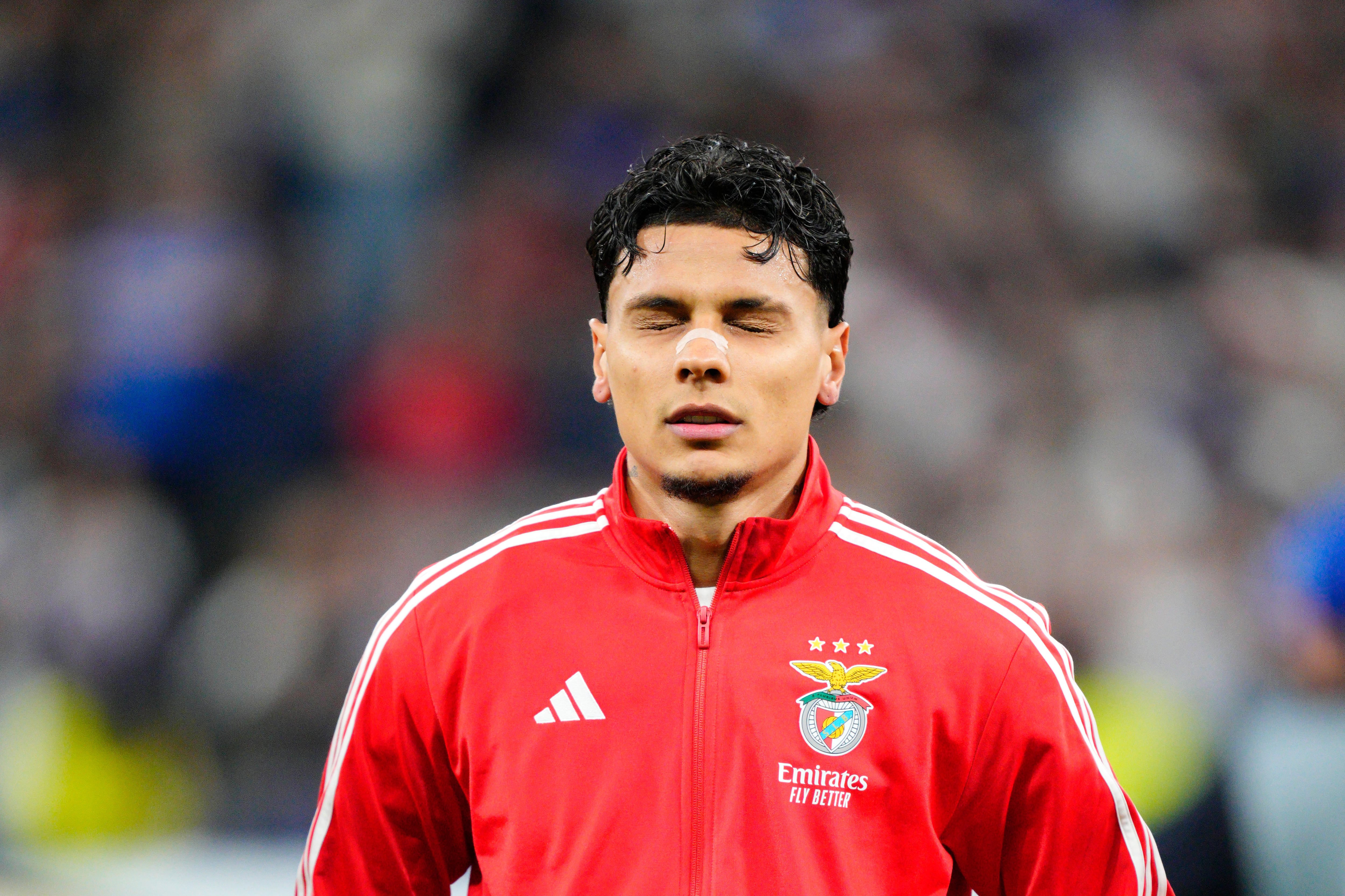 Richard Rios defensive midfield of Benfica and Colombia reacts during the UEFA Champions League 2025/26 League Knockout Play-off Second Leg match between Real Madrid C.F. and SL Benfica at Estadio Santiago Bernabeu on February 25, 2026 in Madrid, Spain. (Photo by Jose Breton/Pics Action/NurPhoto via Getty Images)