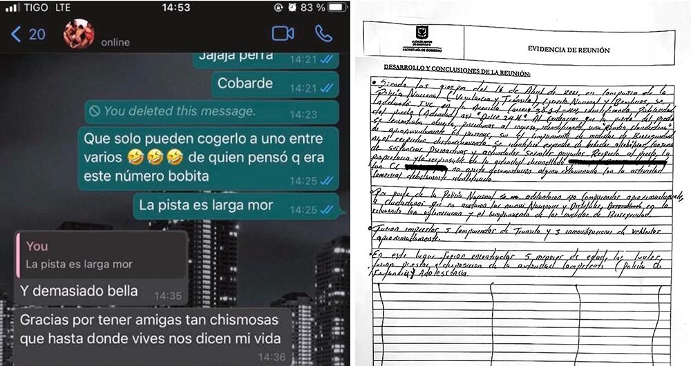   Chat con las amenazas a la víctima una vez advirtió que iba a denunciar. Informe de la Alcaldía de Mártires con la evidencia de menores de edad en el establecimiento. 