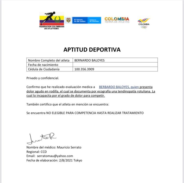 Aptitud deportiva Bernardo Baloyes