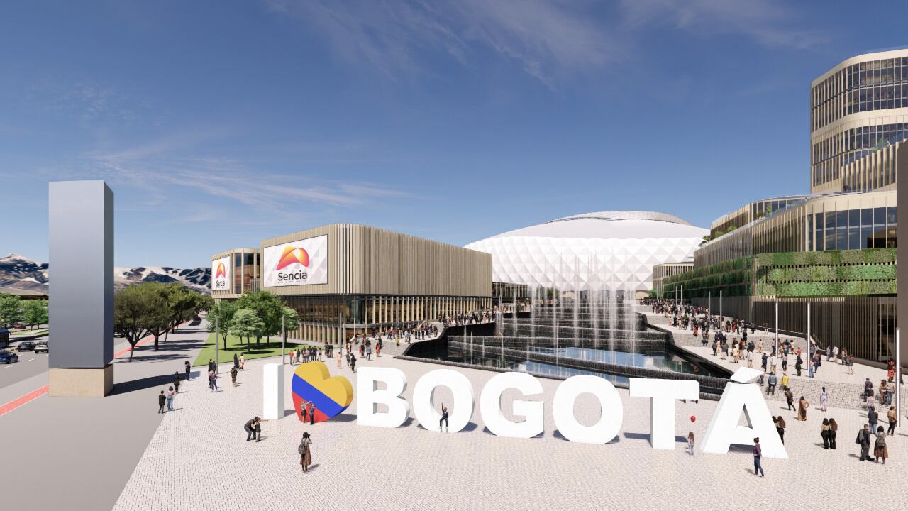 Panorámica de cómo se espera que quede el nuevo Estadio El Campín, y sus alrededores, en diciembre de 2027