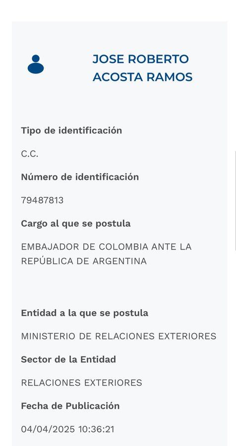 Hoja de vida José Roberto Acosta para el cargo de embajador de Colombia en Argentina