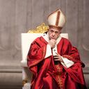 VATICAN CITY, VATICAN - MAY 31: Pope Francis leads the Pentecost Mass on May 31, 2020 in Vatican City, Vatican. Pope Francis celebrated the Solemnity of Pentecost with a Mass in St. Peter’s Basilica, with a limited number of the faithful in attendance, as health protocols of the Covid-19 pandemic are still in place in Italy and the Vatican. (Photo by Alessandra Benedetti - Corbis/Corbis via Getty Images)