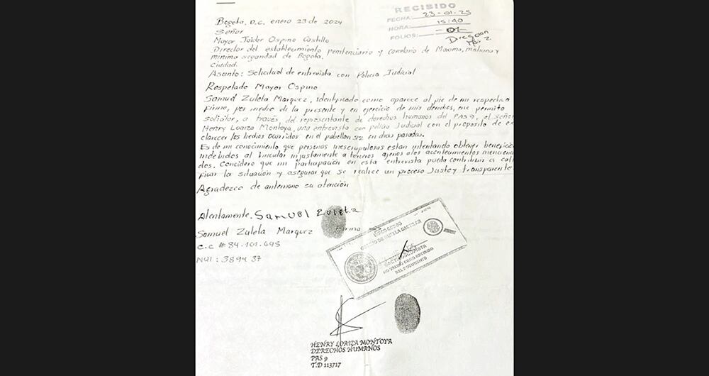 La confesión quedó en una entrevista que a puño y letra redactó el Inpec. 