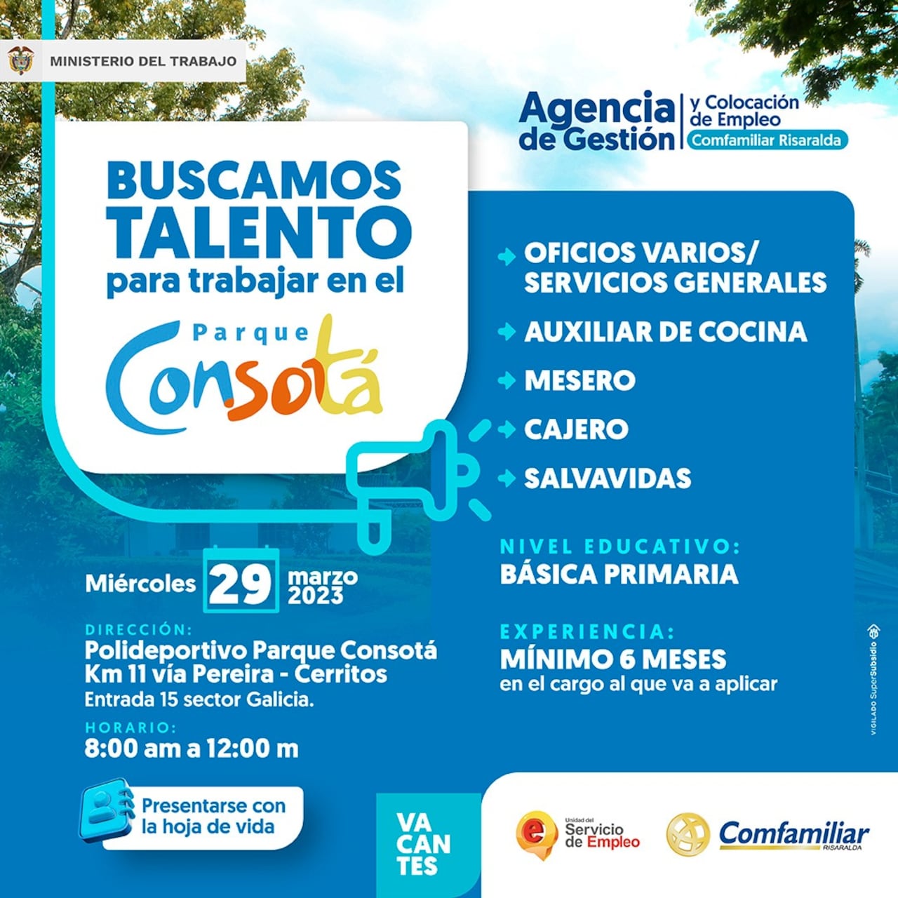 La selección del personal será el miércoles 29 de marzo