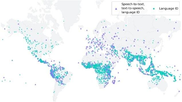 Mapa de los idiomas del mundo que los modelos de IA de Meta han identificado.
