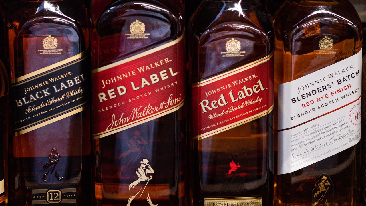 Johnnie Walker whiskey bottles. (Photo by Mateusz Slodkowski/SOPA Images/LightRocket via Getty Images)