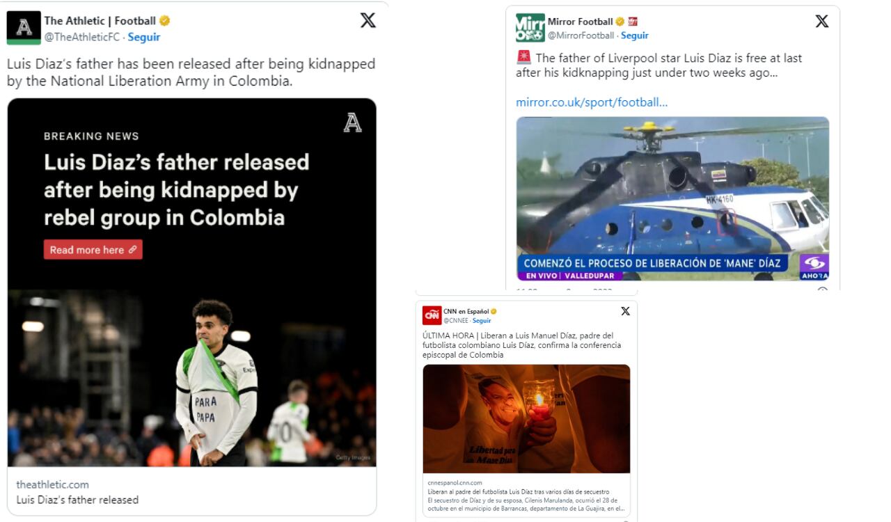 Prensa del mundo registró así la liberación del padre de Luis Díaz